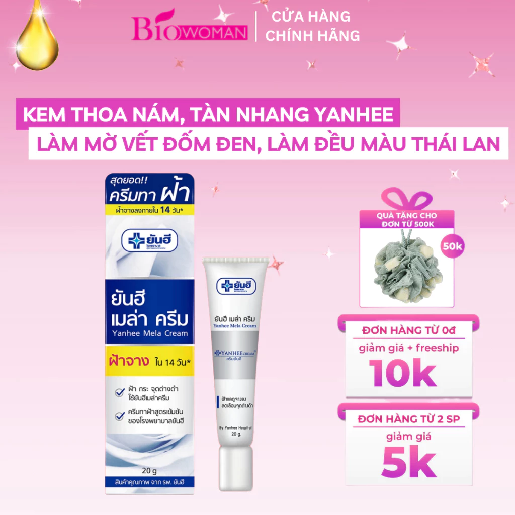 Kem thoa nám tàn nhang đồi mồi Yanhee Mela Cream làm mờ vết nám đốm đen làm đều màu và dưỡng ẩm da 20g Thái Lan
