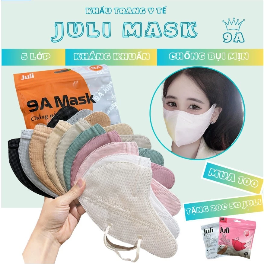 Set 100 Cái Khẩu Trang 9A JULI ĐỨC KHÔI MASK Chính Hãng Dành Cho Mặt To 5 Lớp Kháng Khuẩn Chống Tia UV