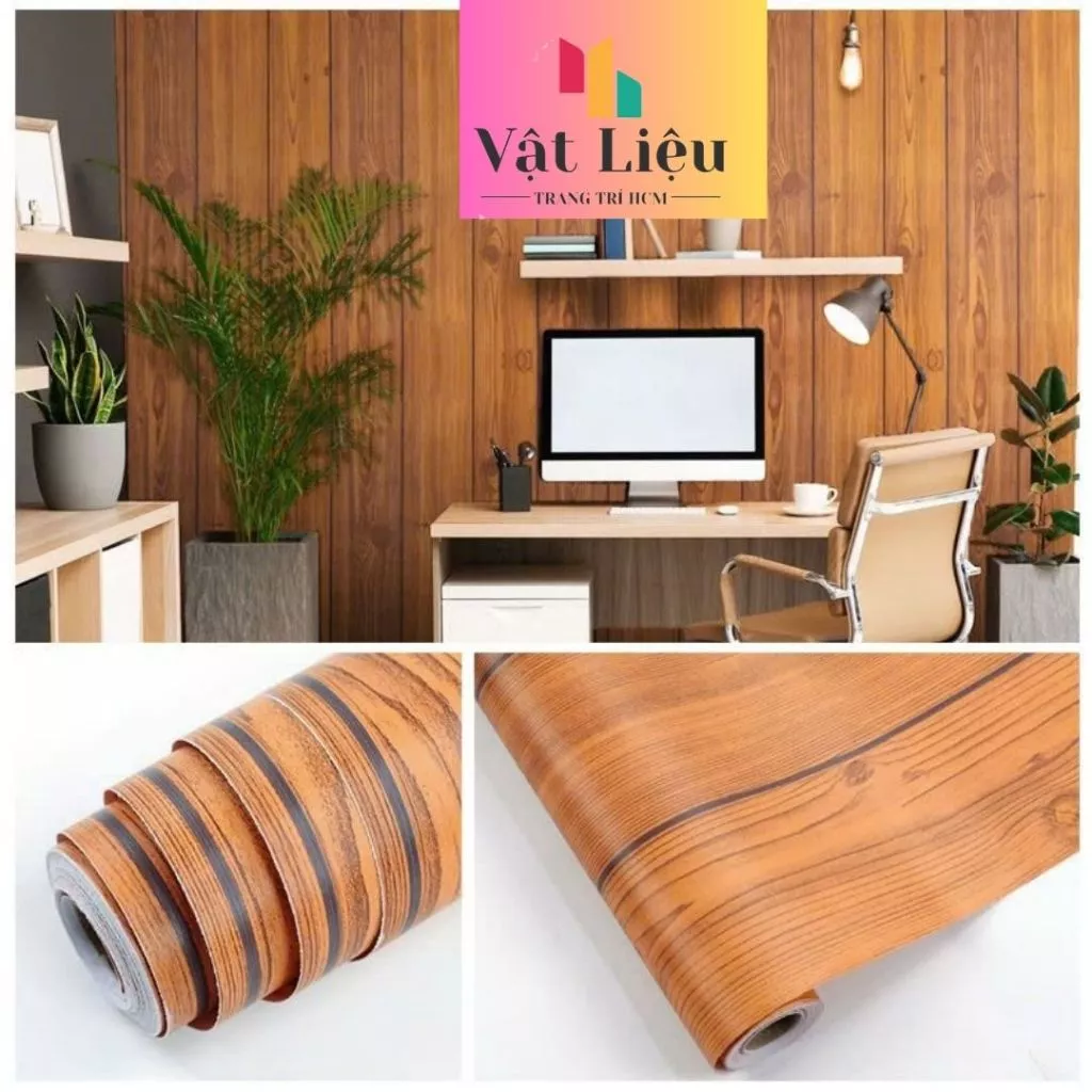 Giấy Dán Tường Gỗ Nâu Đỏ Sọc Đen Khổ 45cm Dài 10 mét