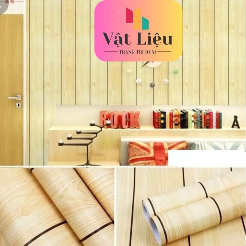 Giấy Dán Tường Gỗ Vàng Sẵn Keo Kích Thước Ngang 45cm Dài 10 MÉT