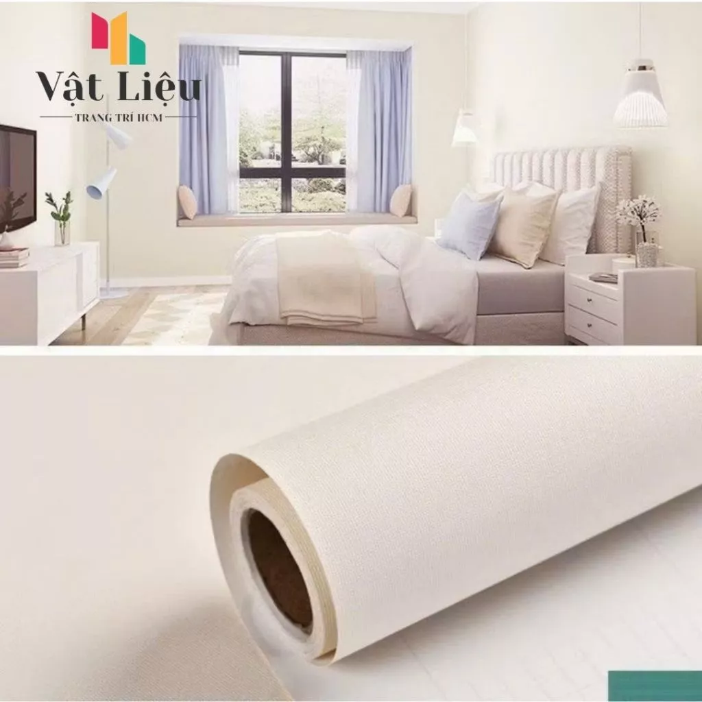 Giấy Dán Tường Màu Trắng Kem Khổ 45cm Dài 10 mét Sẵn Keo