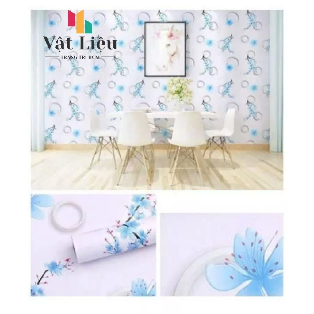 Giấy dán tường mẫu Cành Đào Xanh sẵn keo khổ ngang 45cm dài 10 mét