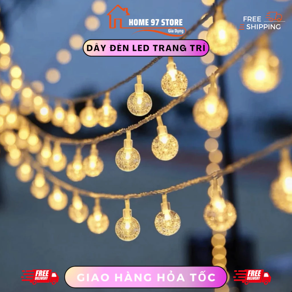 Dây Đèn Led Trang Trí Bóng Trứng Đèn Bi Dây Dài 10m Gồm 32 Bóng Đèn Tròn Trang Trí Trong Nhà, Ngoài Trời Chống Nước
