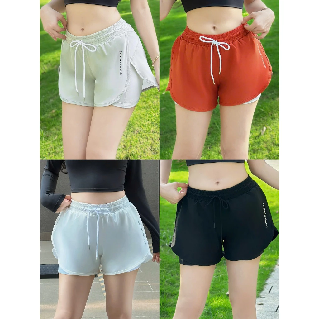 Quần đùi Short thể thao nữ 2 lớp vải xi vạt bầu, quần bảo hô có túi, Aerobic,gym,pilates,Pickeball