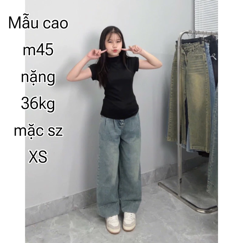 ( SUÔNG NẤM LÙN ) ( nhận đơn từ m42 trở lên ) QUẦN JEANS NỮ ỐNG XUÔNG RỘNG PHỐI GẤU CAO