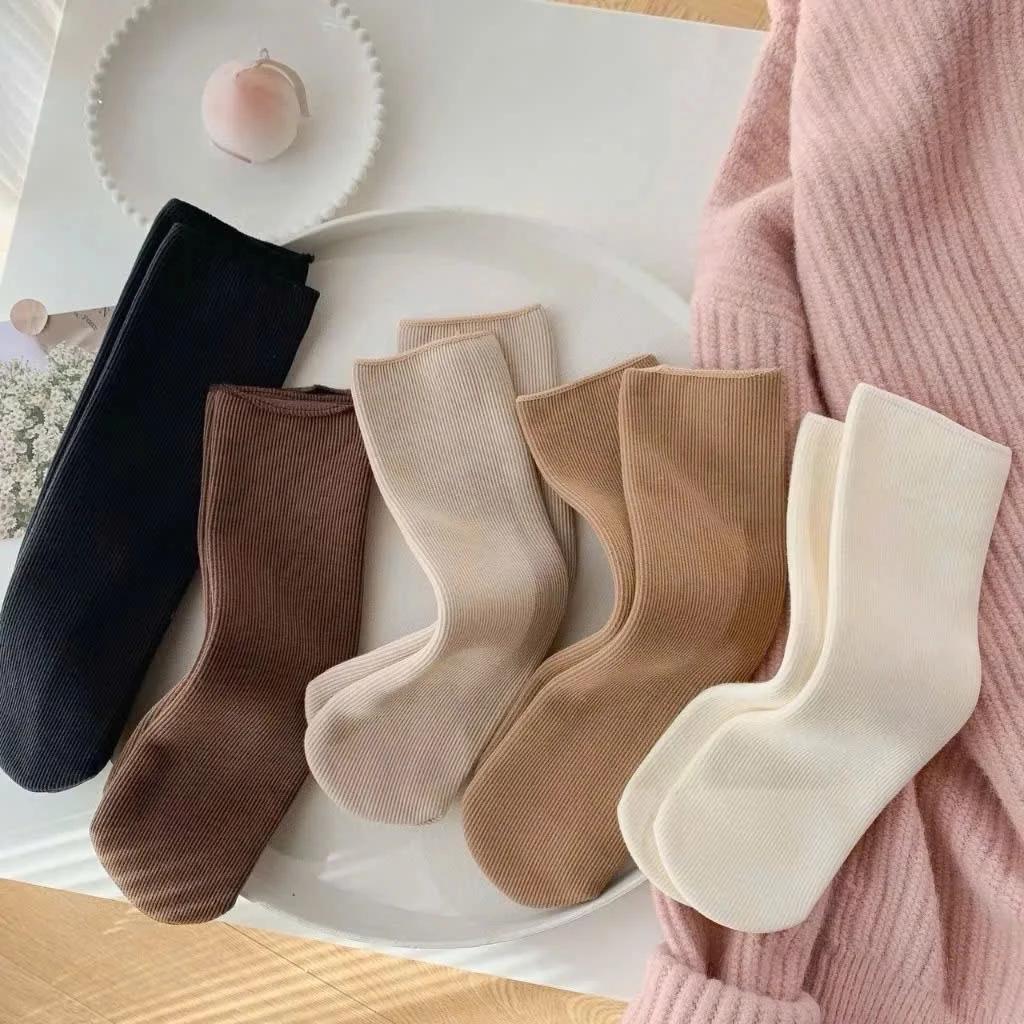 Set 10 Đôi Tất Vớ Lót Lông Nỉ Giữ Nhiệt Cao Cổ Siêu Ấm Màu Pastel Cho Nữ Đủ Màu
