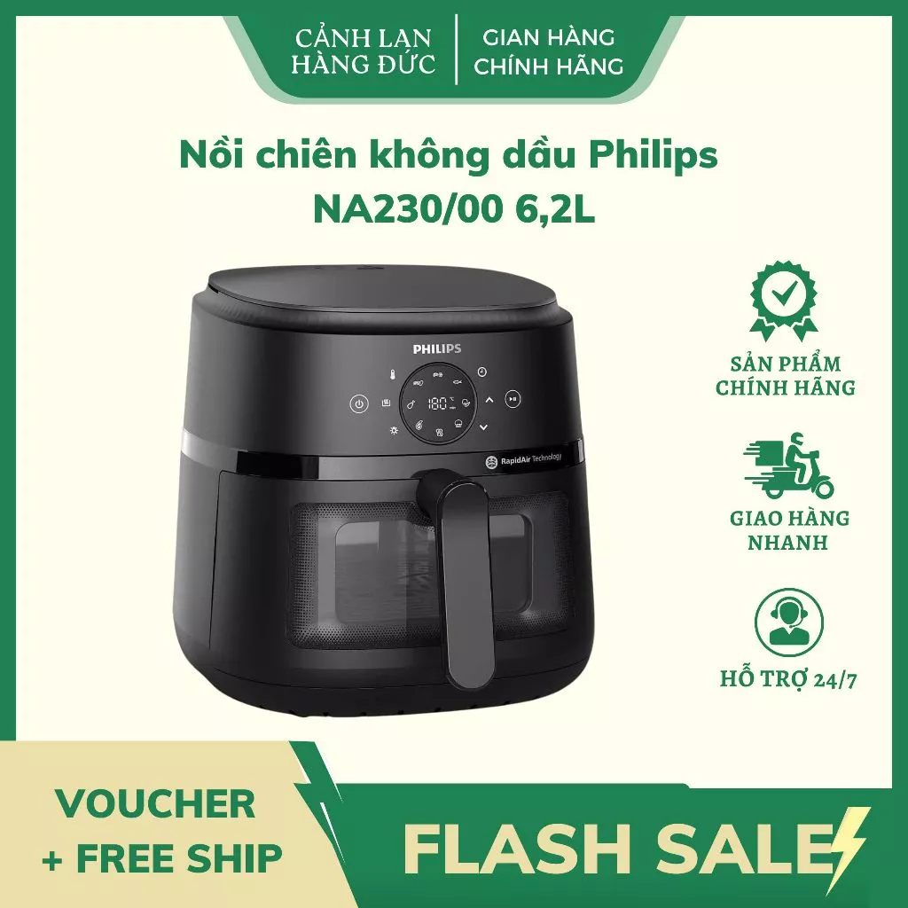 Nồi Chiên Không Dầu Philips NA230/00 6.2L Airfryer Series 2000 Nấu nhanh chóng và giòn bên ngoài mềm bên trong