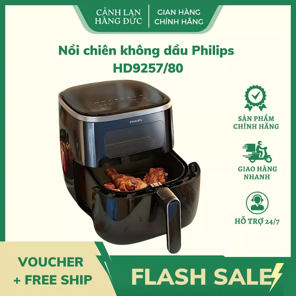 Nồi Chiên Không Dầu Philips HD9257/80 Công nghệ Rapid Air Công nghệ làm nóng nhanh giúp chiên nướng thực phẩm chín đều