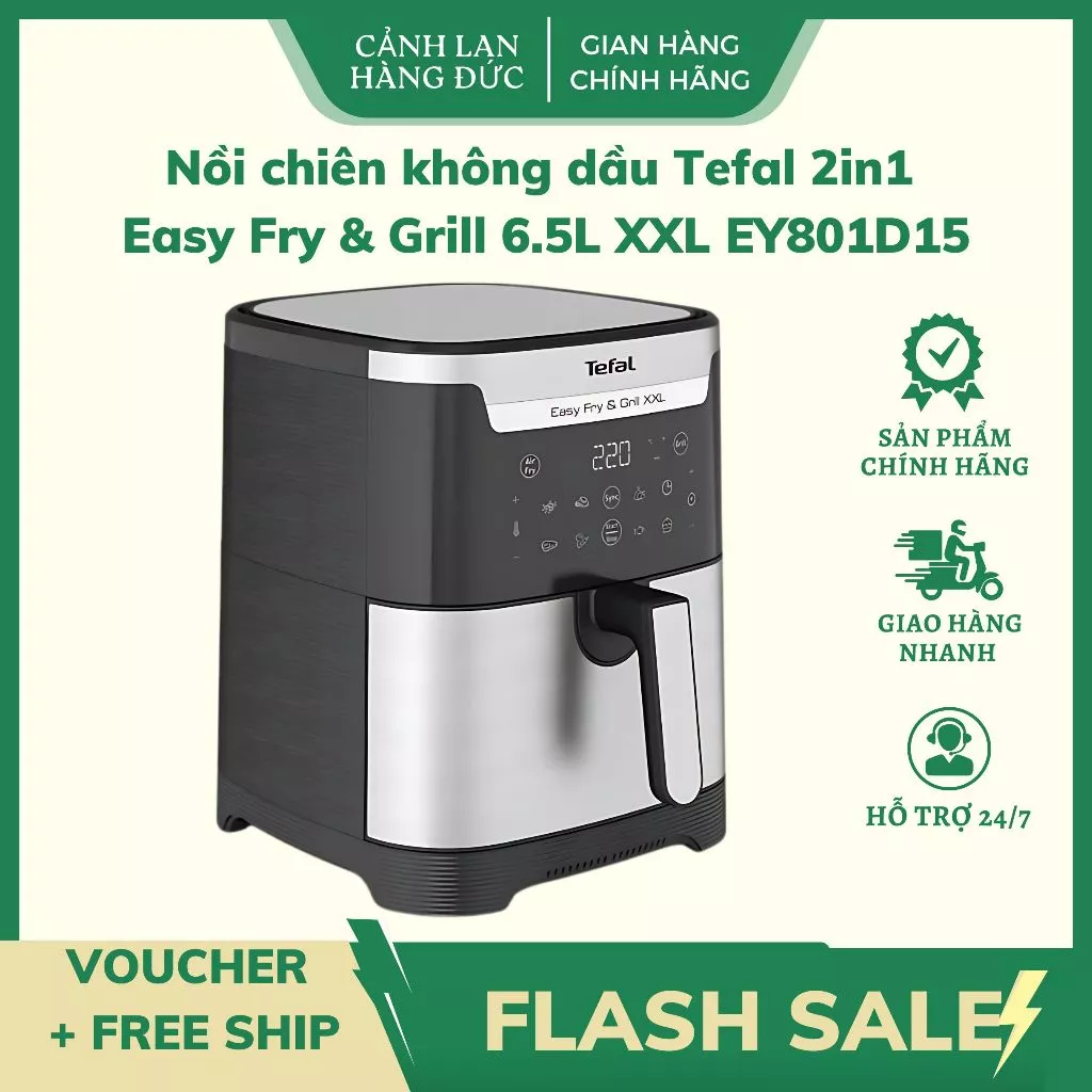 Nồi Chiên Không Dầu Tefal 2in1 Easy Fry & Grill 6.5L XXL EY801D15- 2 trong 1 Kết hợp chiên và nướng giúp món ăn giòn