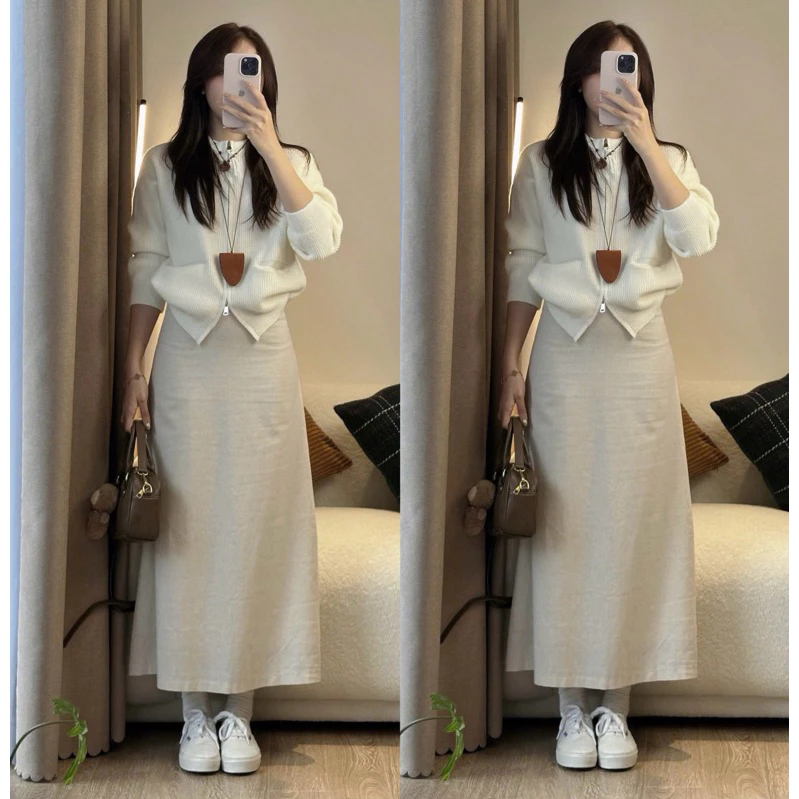 (ẢNH OLDSCHOOL) Chân váy LINEN THÔ dáng dài 88cm có lót trong