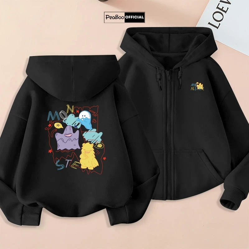 Áo Hoodie Zip Nam Nữ Unisex By PEABOO Mã HZ02 Monster Mix Màu Chất Nỉ Bông Form Rộng Mũ 2 Lớp