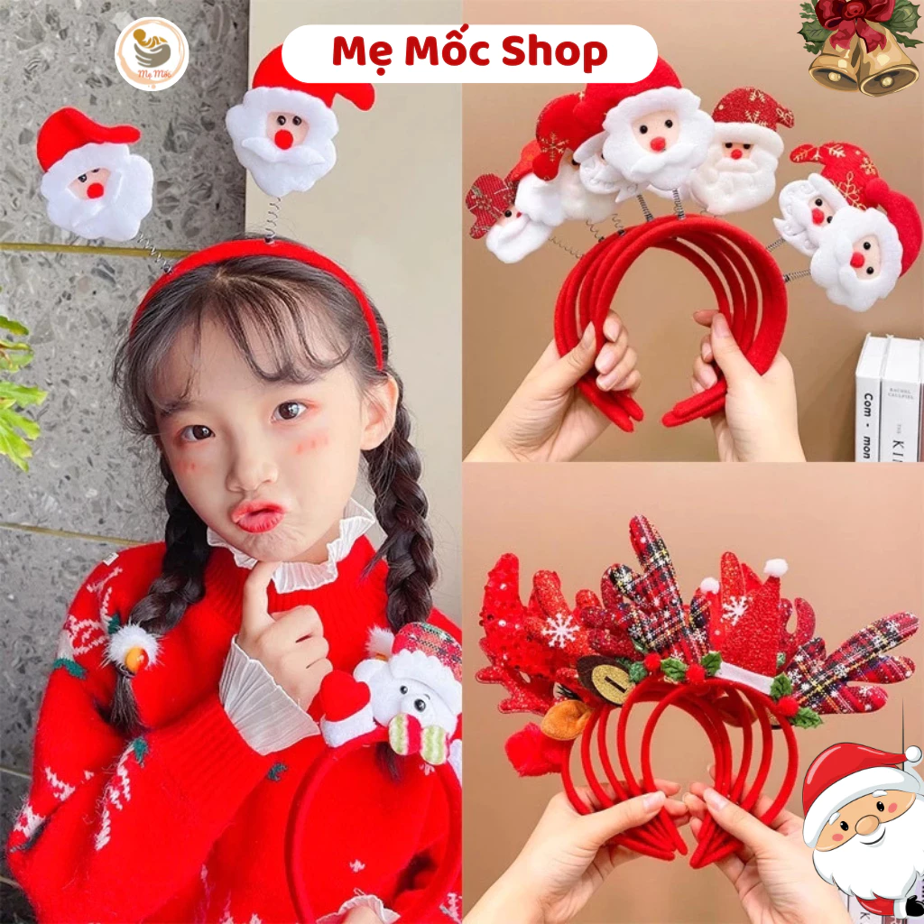 Bờm Noel SIêu Dễ Thương Cho Bé Gái,Bé Trai Memocshop Đồ Noel Băng Đô Cài Tóc Làm Phụ Kiện, Quà Tặng Trong Mùa Giáng Sinh