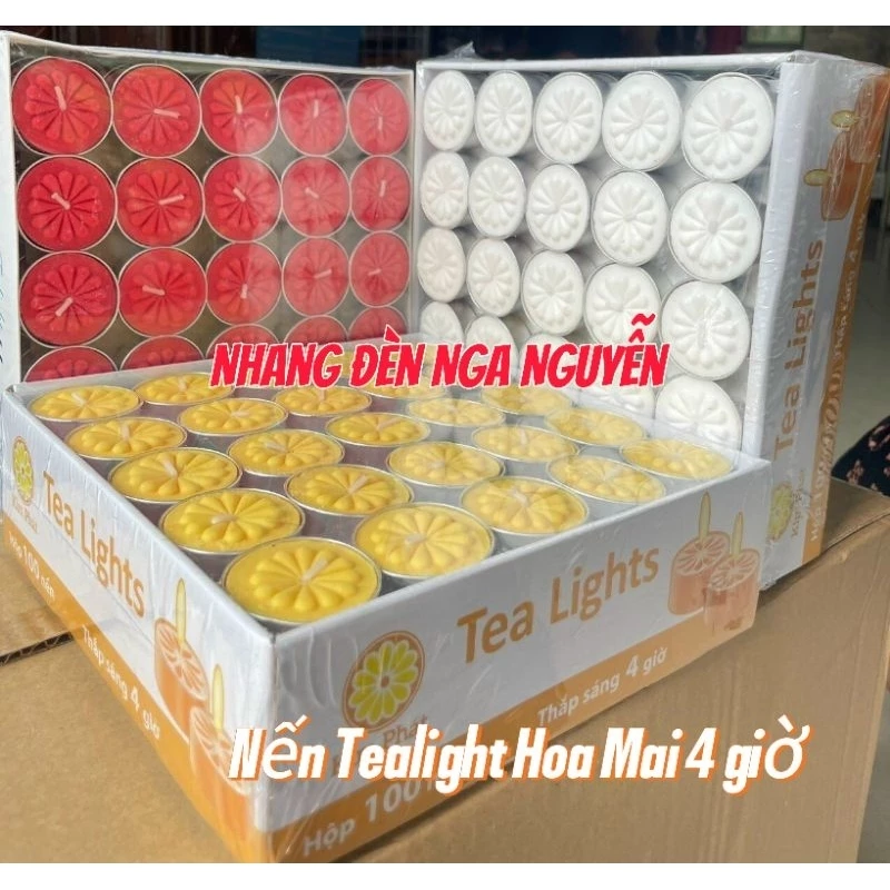 Hộp 100 viên nến Tealight hoa mai cháy đủ 4 giờ