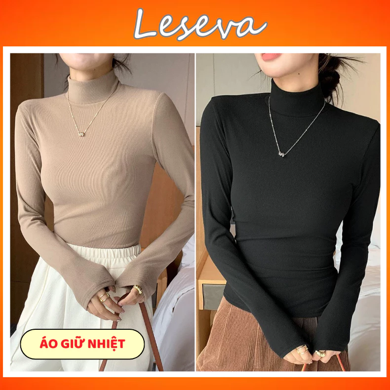 Áo giữ nhiệt nữ freesize tay dài cổ cao 3cm ôm body, áo thun giữ nhiệt co giãn nhiều màu 021