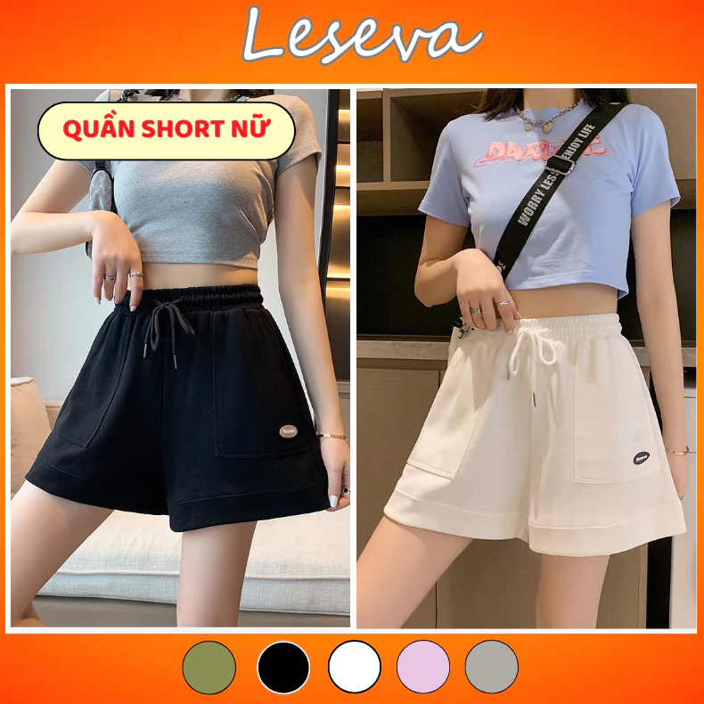 Quần short đùi nữ thể thao form rộng vải da cá lưng thun thiết kế rút dây thời trang năng động 3005