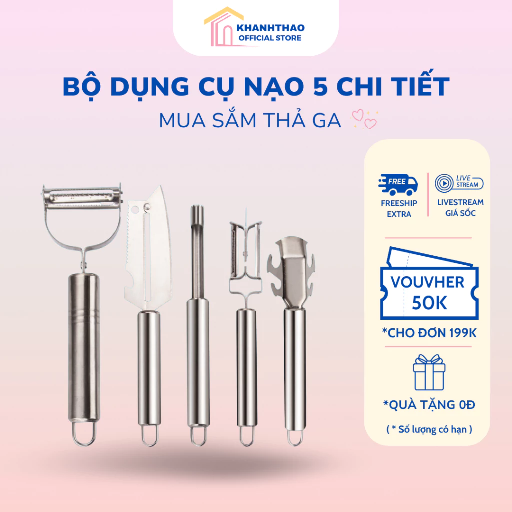 Set 5 Món Dao Đa Năng Cắt Gọt, Nạo, Bào Vỏ Trái Cây, Thái Sợi, Đánh Vảy Cá Chất Liệu Thép Không Gỉ