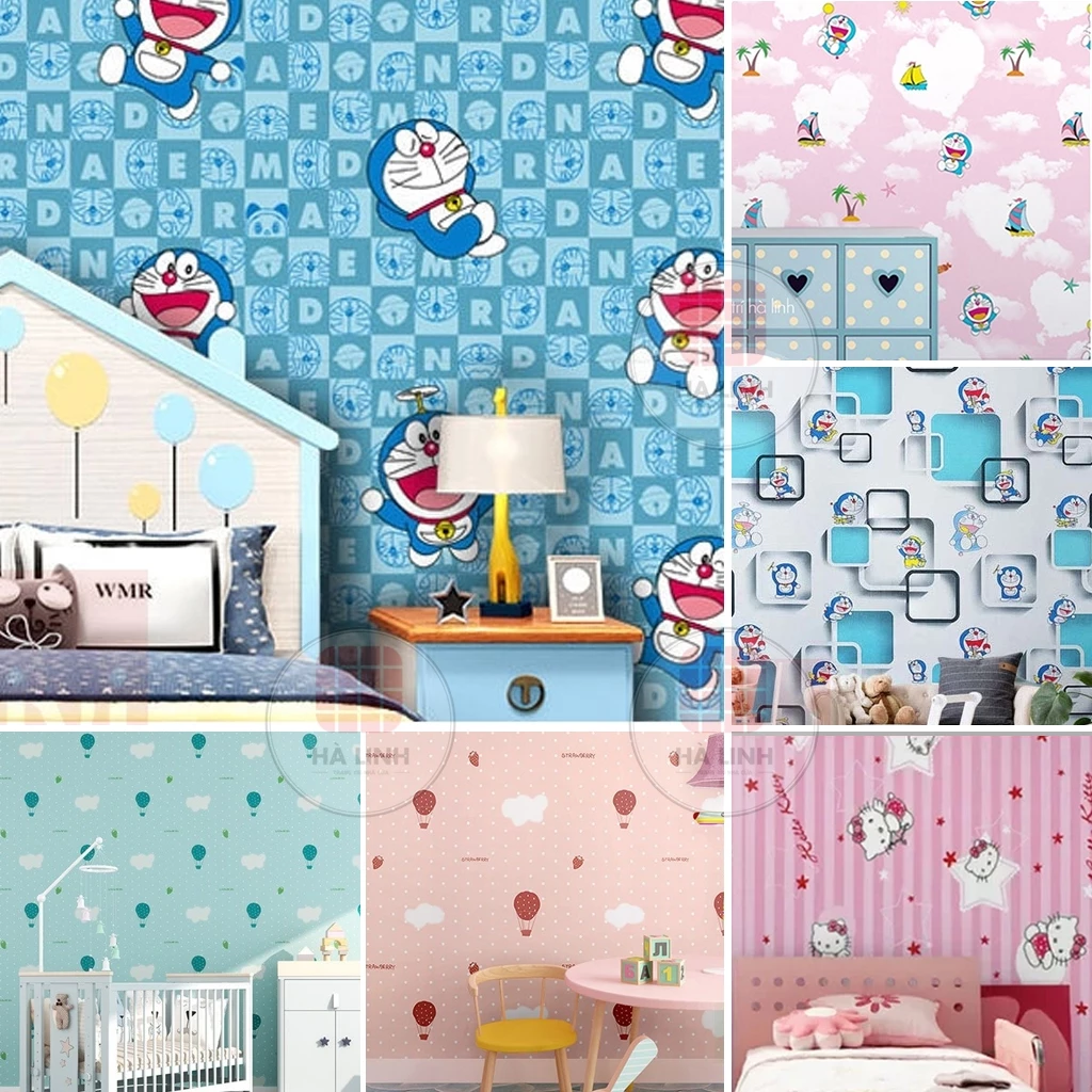 [ BIG SALE ] Giấy dán tường NHIỀU MẪU hoạt hình Doraemon cho bé khổ dài 10m có sẵn keo bề rộng 45cm