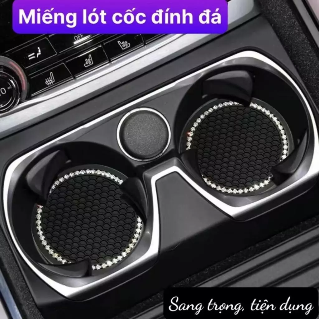 Miếng lót cốc xe ô tô đính đá, chống trơn trượt, cách nhiệt, trang trí nội thất xe