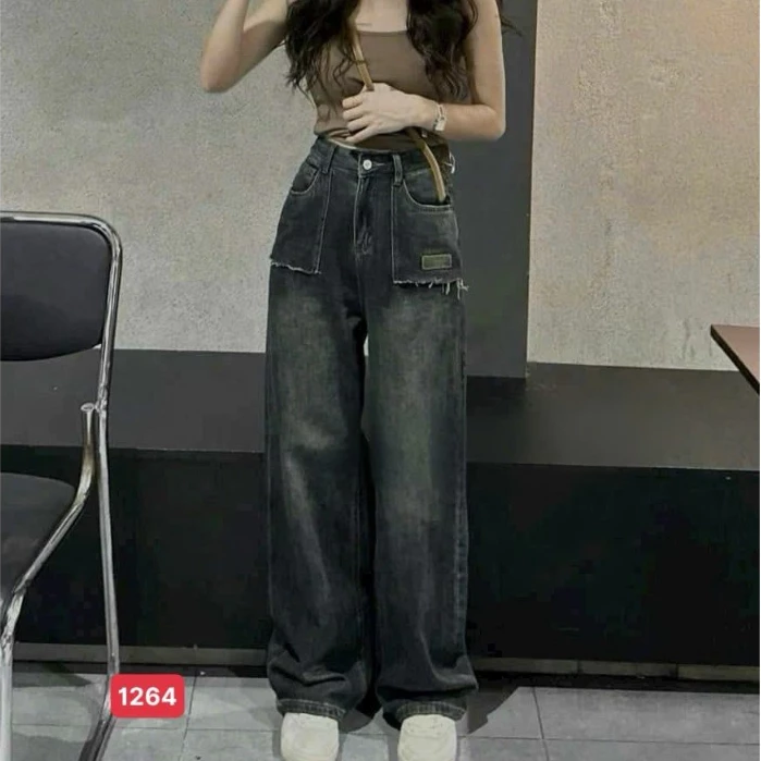 Quần jean nữ ống rộng, quần baggy jean cottong quần bò nữ cạp cao nhiều mẫu bi shop173 ms1264