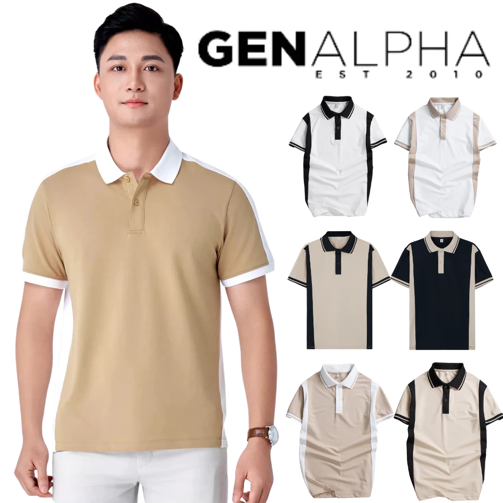 Áo thun polo nam GEN ALPHA vải cá sấu phối sọc viền tay, polo nam viền cổ mẫu phối basic GEN231