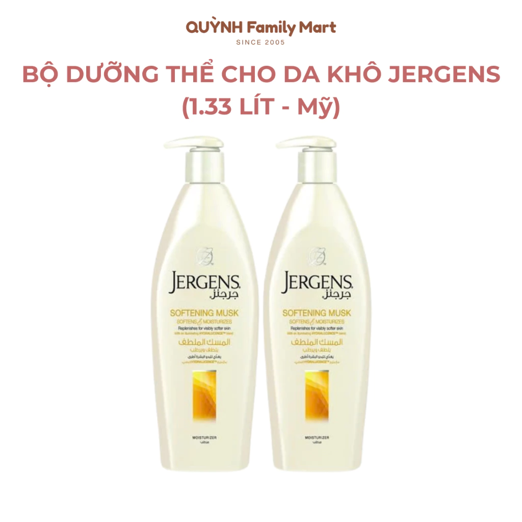 Bộ dưỡng thể cấp ẩm cho da khô JERGENS (1.33 lít - Mỹ) giúp da mềm mại, căng bóng