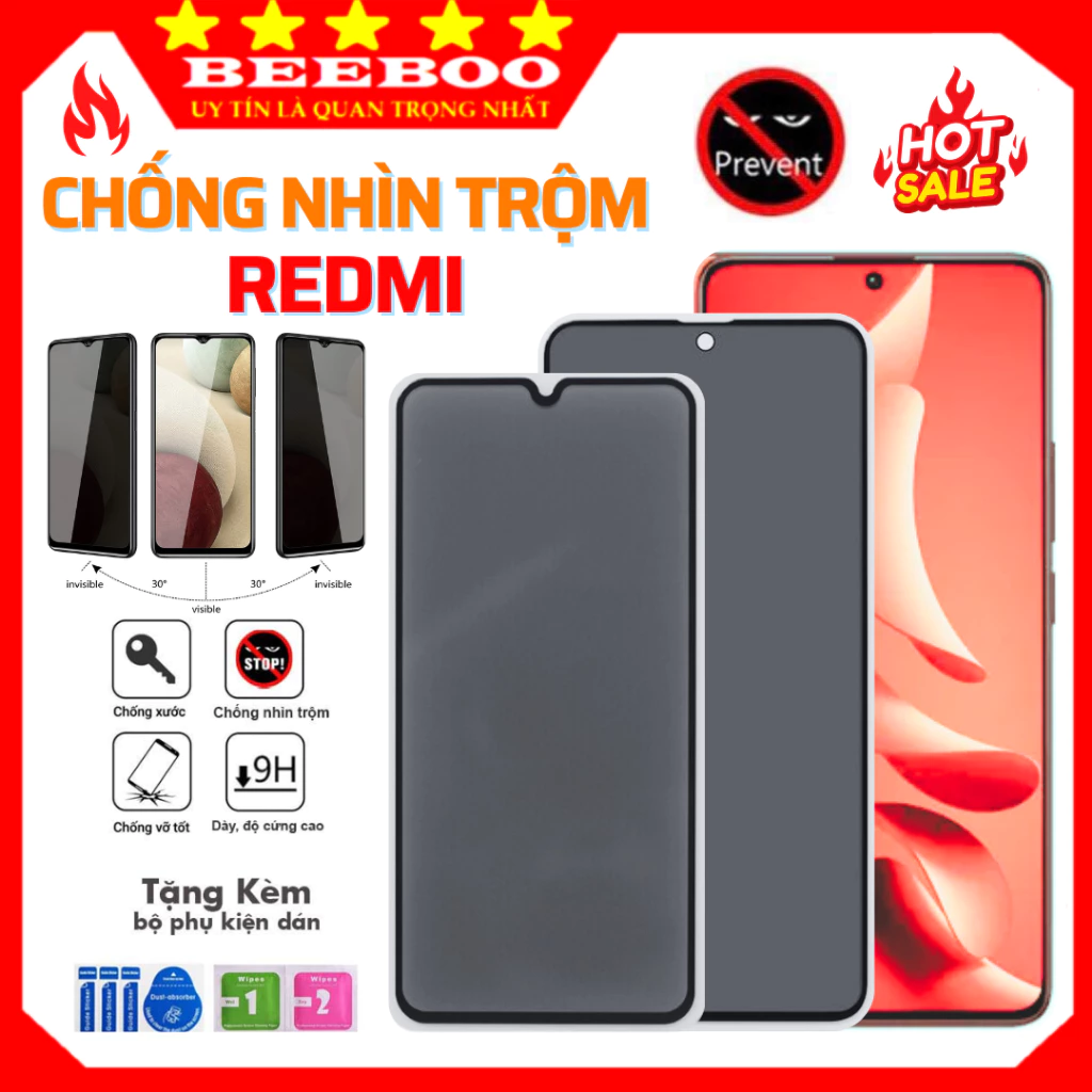Kính cường lực chống nhìn trộm Redmi 15 14C 13C 13R 13X 12 12R 10 10X A3 5 K60E K70 K70E Note 10s 11s 11T 12T 13 Pro 14