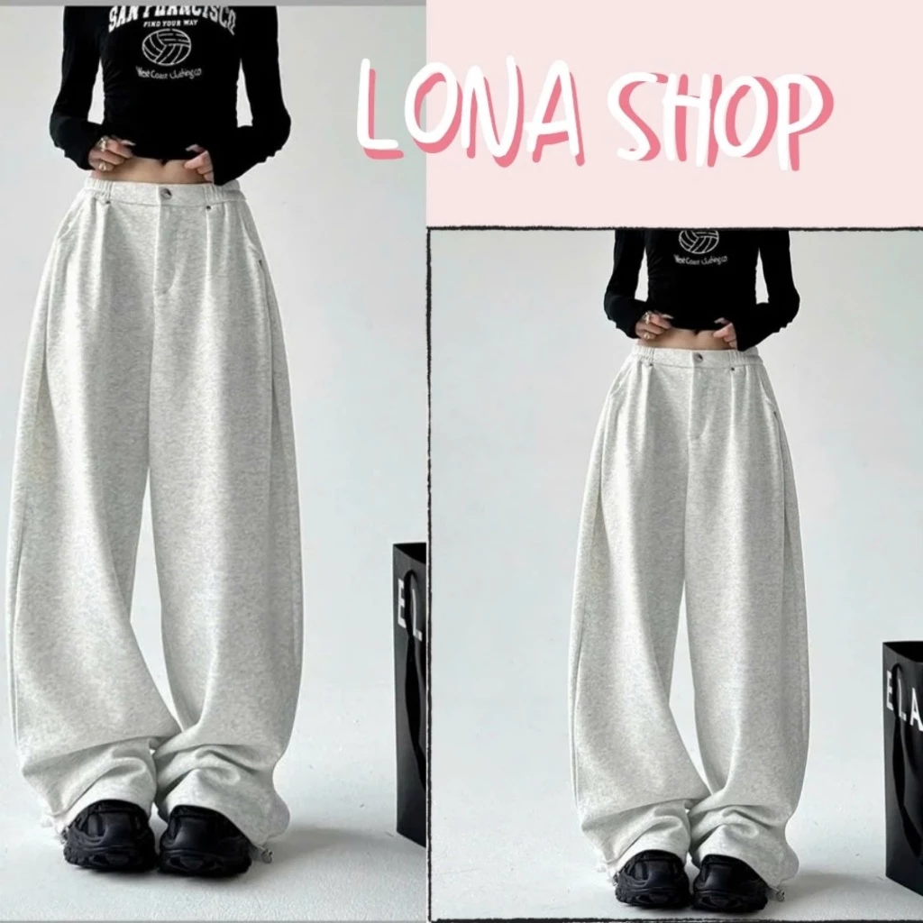 Quần Ống Rộng Nỉ 2 Da Cạp Chun Khóa Có Tui - Quần Thu Đông Ống Suông Nữ Hottrend