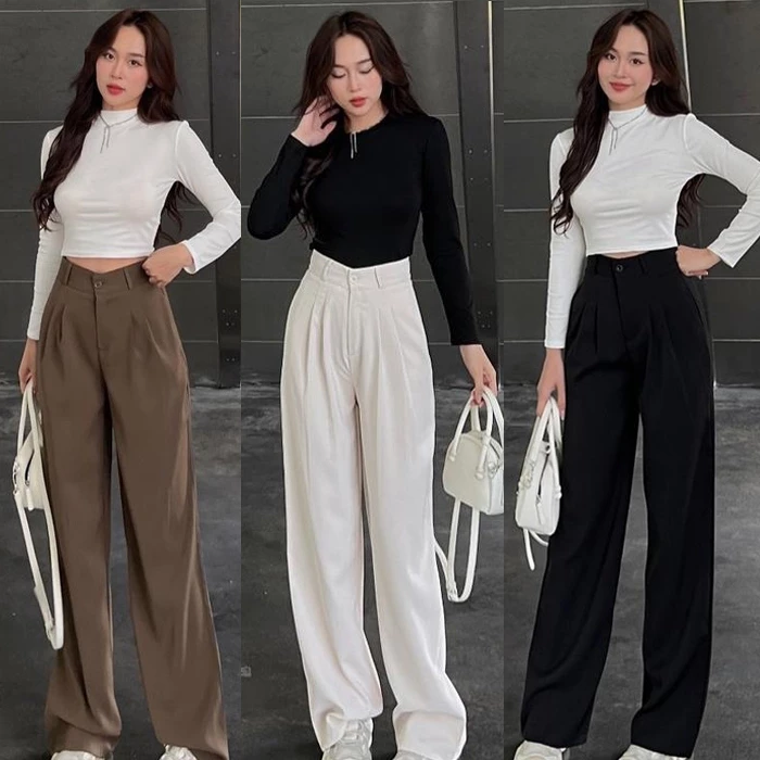 (Vải Tuyết Mưa)Quần suông culottes cạp cao dáng quần ống rộng lưng cao dài 100cm đi học làm công sở tiệc biển