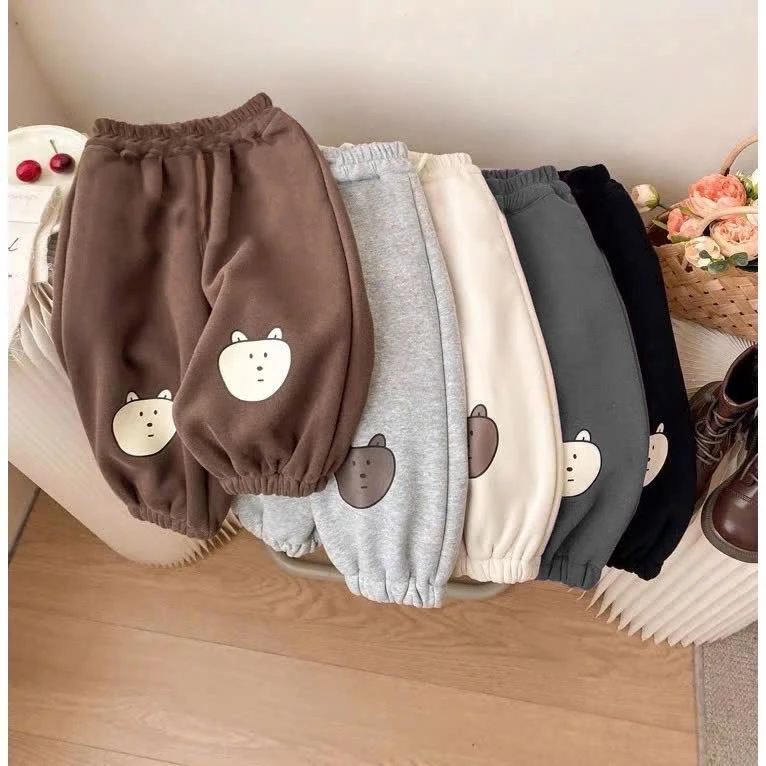QUẦN BOMBER NỈ BÔNG CAO CẤP, FORM RỘNG 5 MÀU IN HÌNH GẤU CHO BÉ TRAI BÉ GÁI, SIZE 8-22 KG
