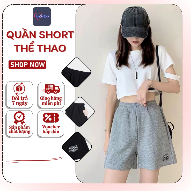 Quần short thể thao lưng chun form rộng, quần đùi nữ cạp chun ống rộng 2317