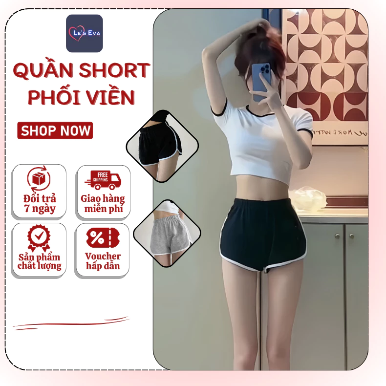 Quần đùi nữ thể thao quần short phối viền co dãn 4 chiều Q05 - Leeva Store