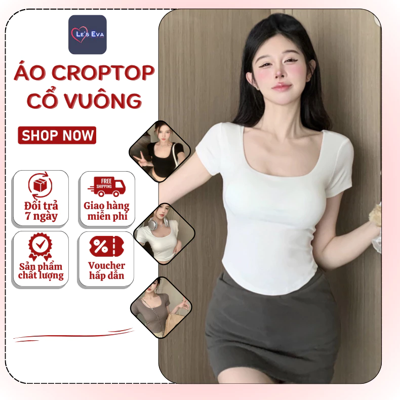 Áo croptop tay ngắn cổ vuông vạt bầu chất cotton siêu hack eo, áo thun nữ dáng ngắn ôm body - 1039