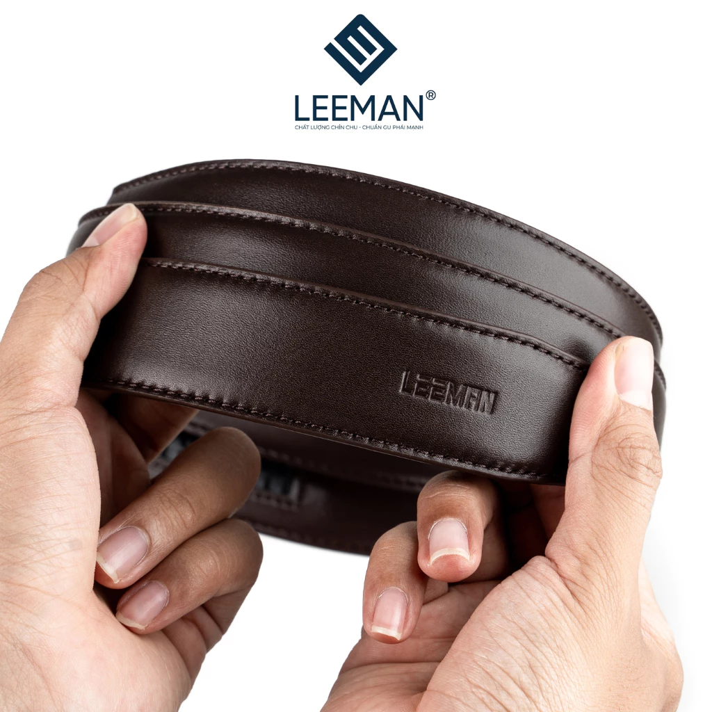 (Chỉ dây) Thắt Lưng Da Bò Ý Cao Cấp Thiết Kế Thanh Lịch, Dây Lưng Khóa Tăng Thương Hiệu LEEMAN D03