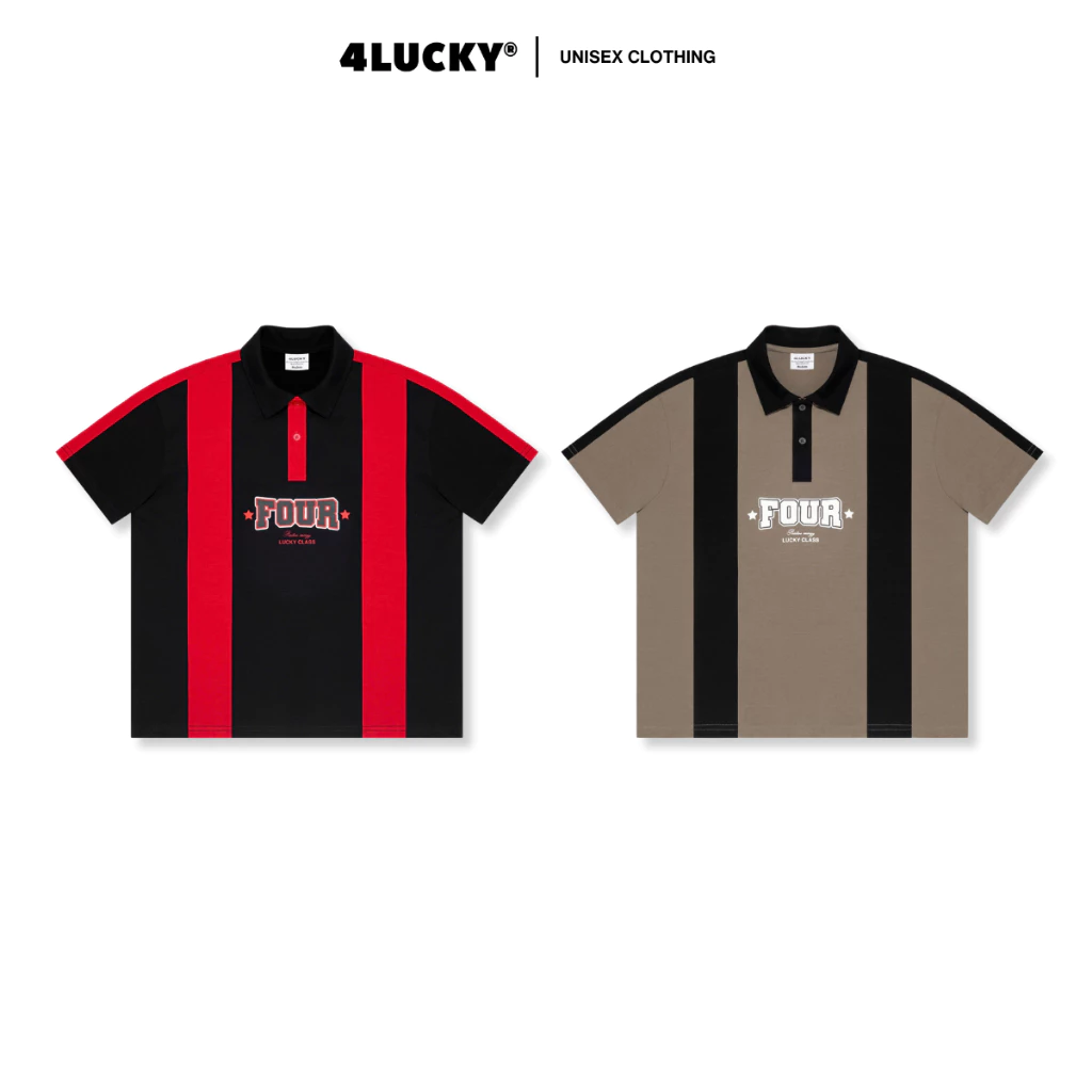 Áo Polo Boxy Phối Màu 4LUCKY 6307, Áo Polo Nam Nữ Chất Cotton Co Giãn Thoáng Mát Unisex