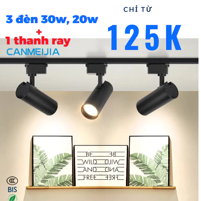 Combo 3 Đèn Rọi Ray +Thanh Ray 1 Mét ,Đèn Led Rọi Ống Bơ Trang Trí SHop, Quán Cà Phê