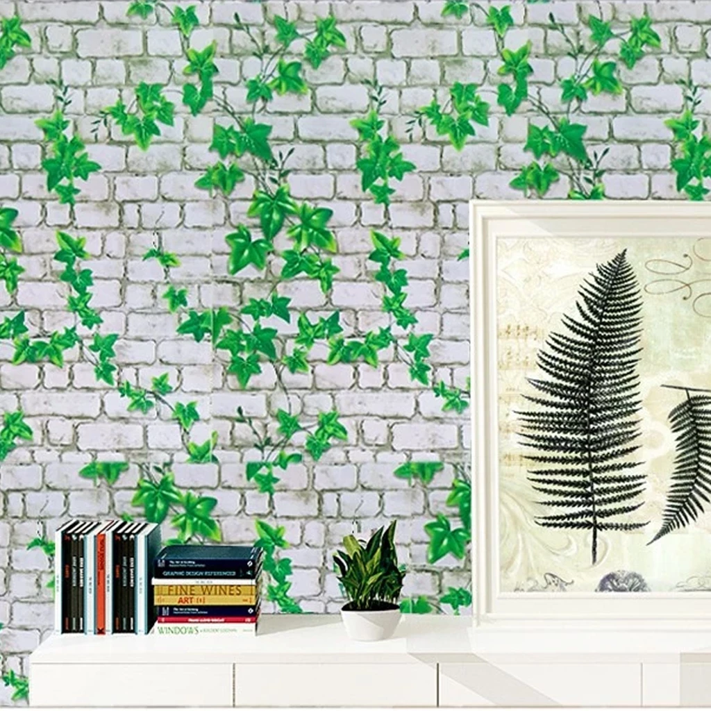 10m Giấy dán tường Gạch trắng dây leo có sẵn keo khổ 45cm