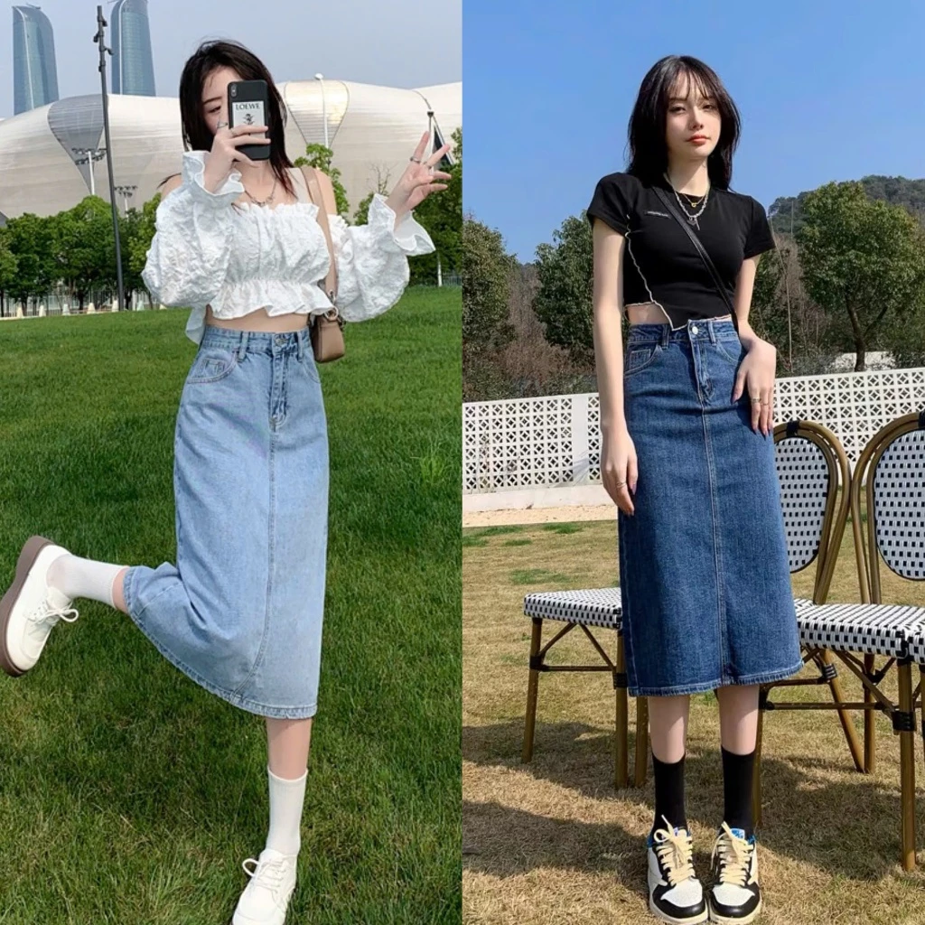 [52-90kg] Chân váy jeans dài BigSize qua gối phom chữ A, co dãn mạnh, lưng cao 4335 MLJ