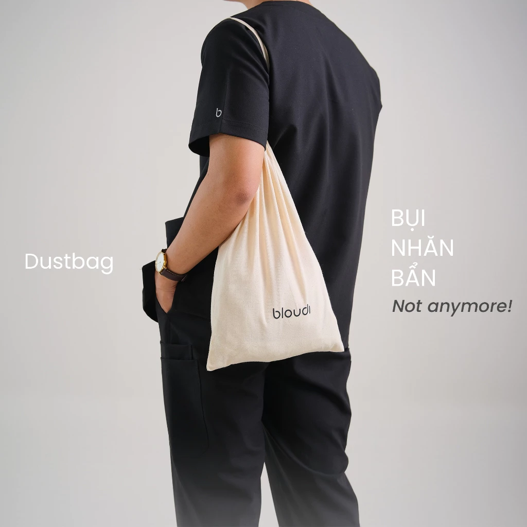 Túi dây rút vải mộc dust bag đựng quà tặng, áo blouse, đồng phục y tế Bloudi