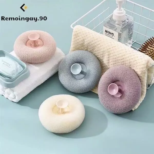 Bông Tắm Xơ Mướp Tạo Bọt Núm Tay Cầm Có Giác Hút Gắn Tường, Bông Tắm Kì Ghét Tròn Tẩy Tế Bào Chết Tiện Dụng