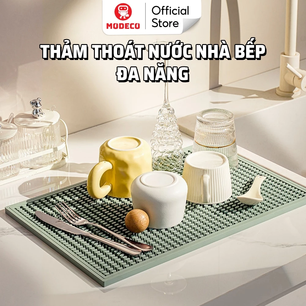 Tấm Silicone Úp Chén Đĩa Ráo Nước Nhanh Khô Modeco - Tấm Lót Nồi Chống Trượt Chịu Nhiệt Độ Cao, Thảm Lót Cốc Thoát Nước