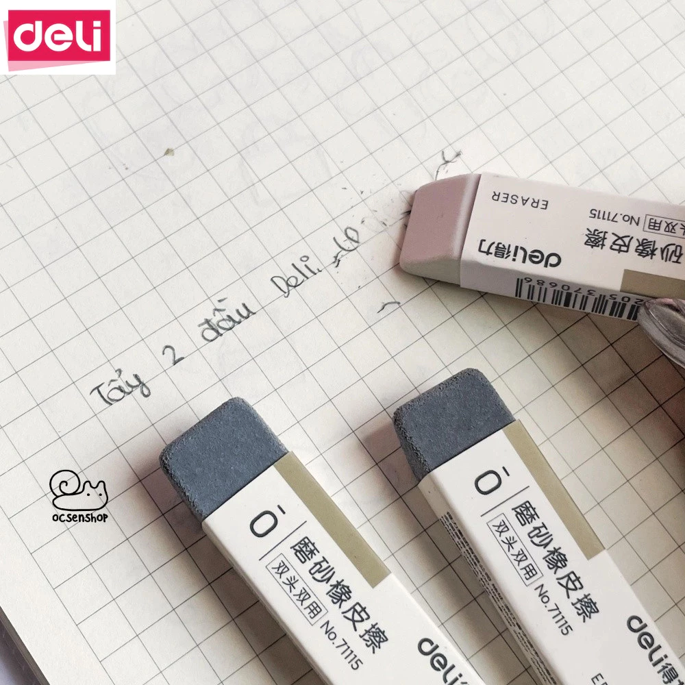 Gôm tẩy 2 đầu Deli 71115 / Gôm tẩy bút mực và tẩy chì / Tẩy hai đầu 71115 CÓ THỂ tẩy mực máy in