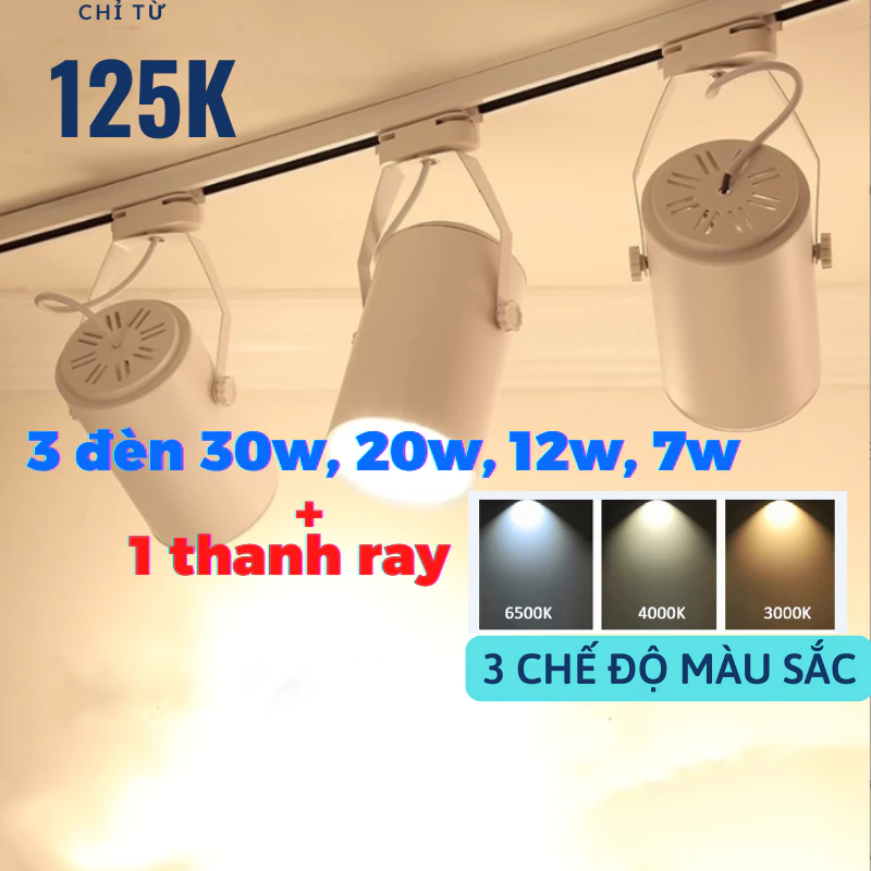 Combo 3 đèn rọi ray 30w 20w 12w 7w  + 1 ray 1 mét tiết kiệm năng lượng