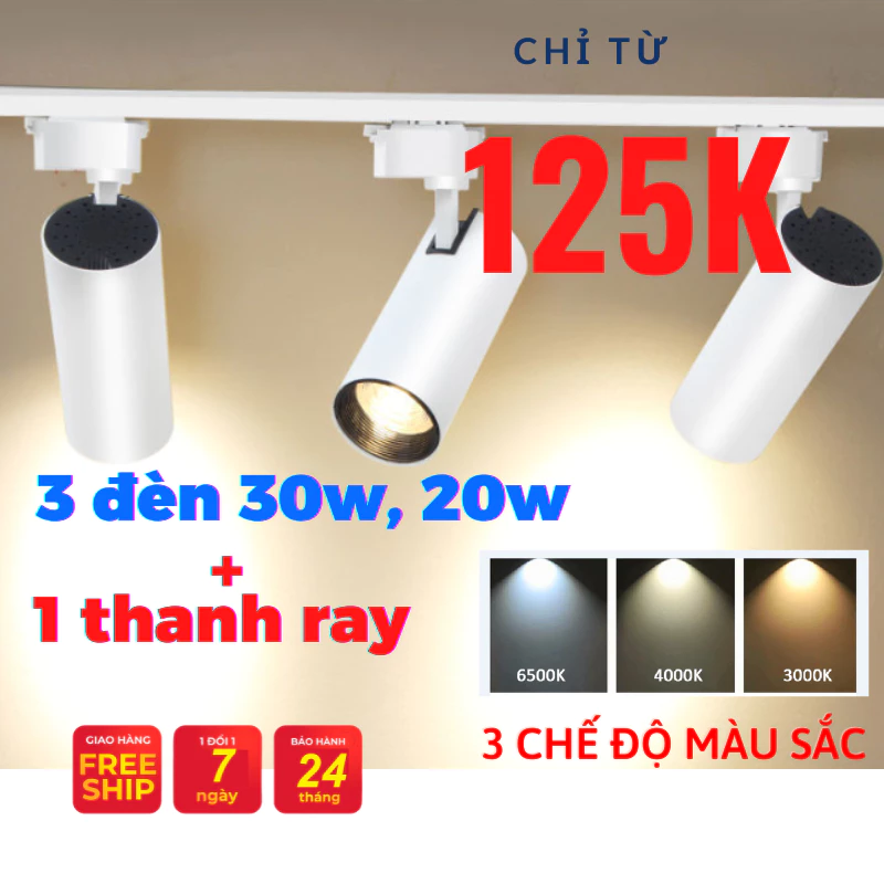 COMBO 3 Đèn 1 Thanh Ray 30W 20W 12W Trang Trí Shop Siêu Sáng, Siêu Bền