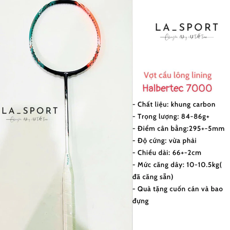 Vợt cầu lông Lining Halbertec 7000 khung carbon, căng sẵn 11kg tặng kèm bao đựng và quấn cán