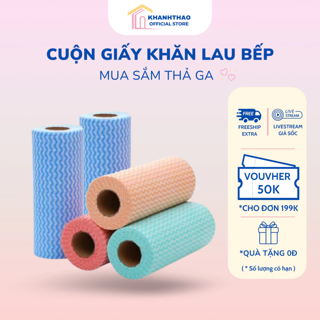 Cuộn Giấy Lau Bếp Đa Năng, Cuộn 50 Miếng Giấy Vải Siêu Dai Tải Sử Dụng Nhiều Lần - K209