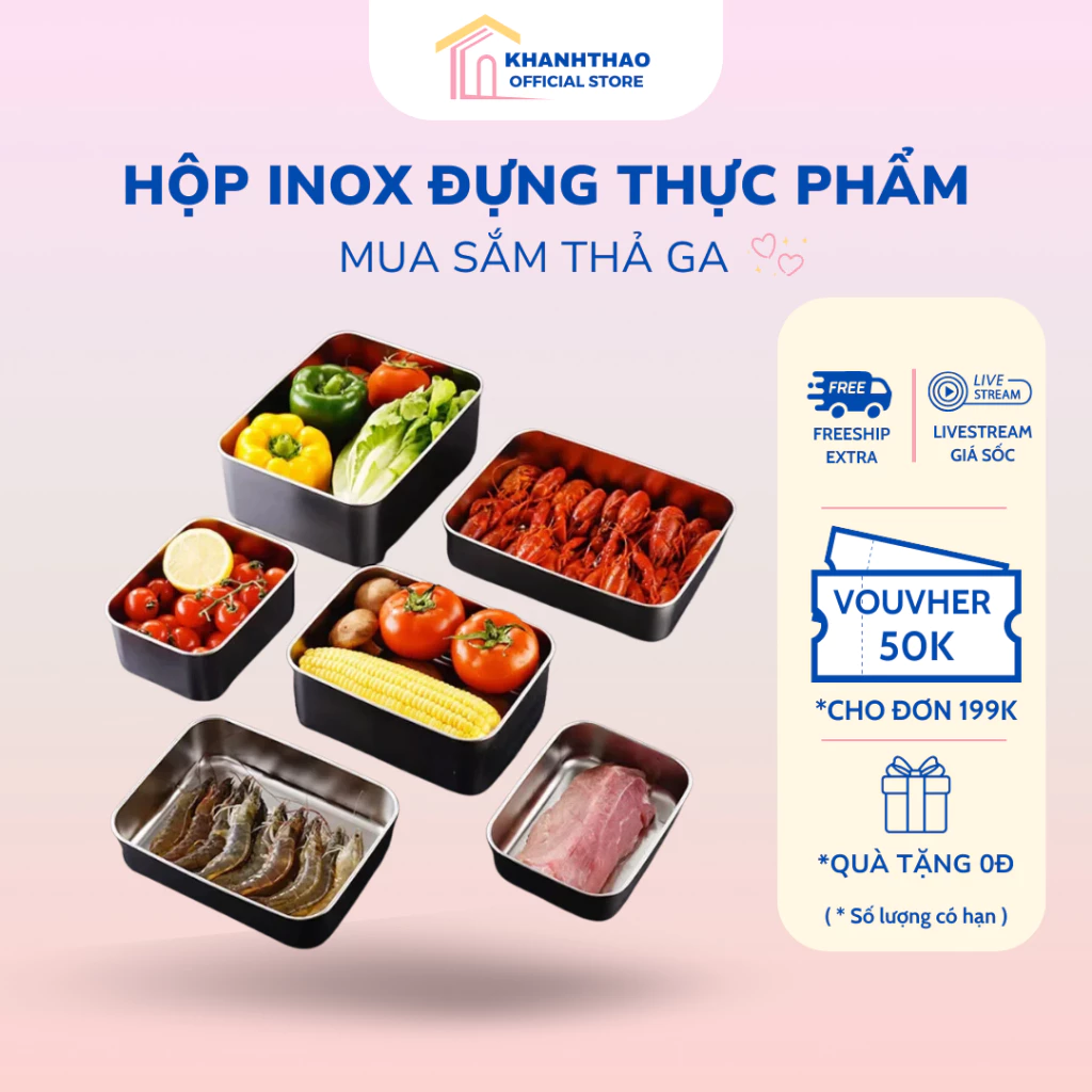Hộp Đựng Thực Phẩm Inox 304, Nắp Nhựa, Hộp Bảo Quản Thực Phẩm Tủ Lạnh, Sử Dụng Được Với Lò Vi Sóng
