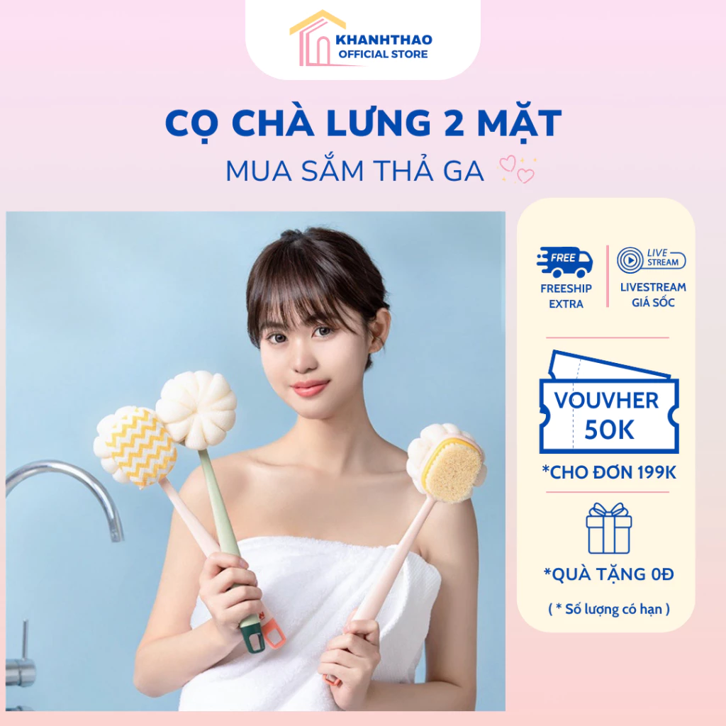 Cọ Chà Lưng Hai Mặt, Bông Vải Lưới và Lông Cọ Mềm Mịn, An Toàn Cho Da, Vệ Sinh Cá Nhân TIện Dụng