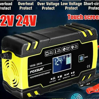 Sạc bình ắc quy 12V 24V 6Ah - 150Ah FOXSUR tự ngắt khi đầy chức năng bảo dưỡng phục hồi ắc quy bằng khử sunfat