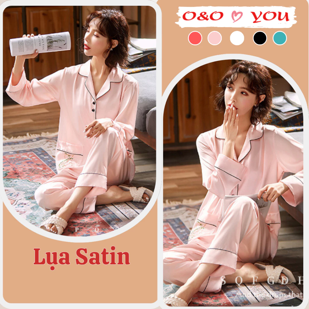 Bộ quần áo ngủ Pyjama chất liệu lụa Satin thu đông A266 O&O thoáng mát mềm mại