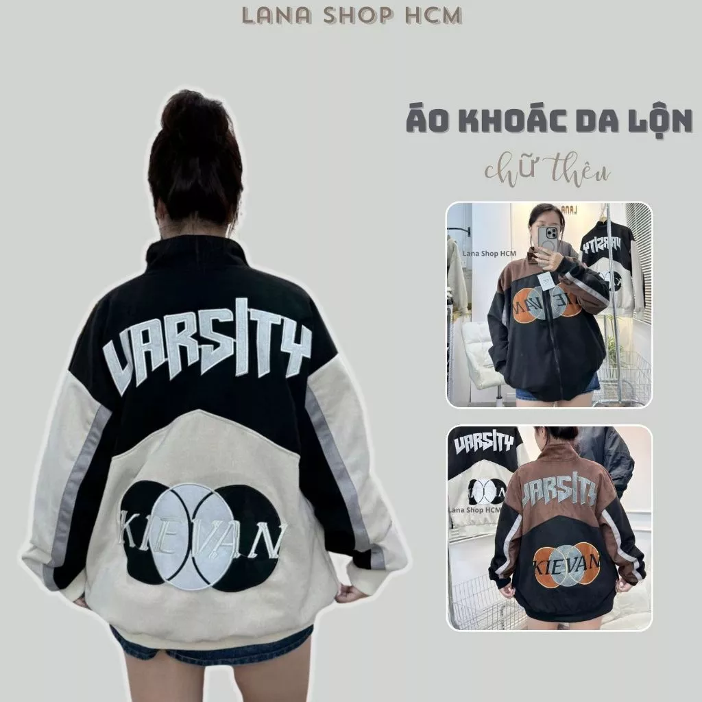 [Ảnh Thật] Áo Khoác Bomber KIEVAN Màu Mới Chất Da Lộn Form Rộng Tay Bồng Thêu Sắc Nét